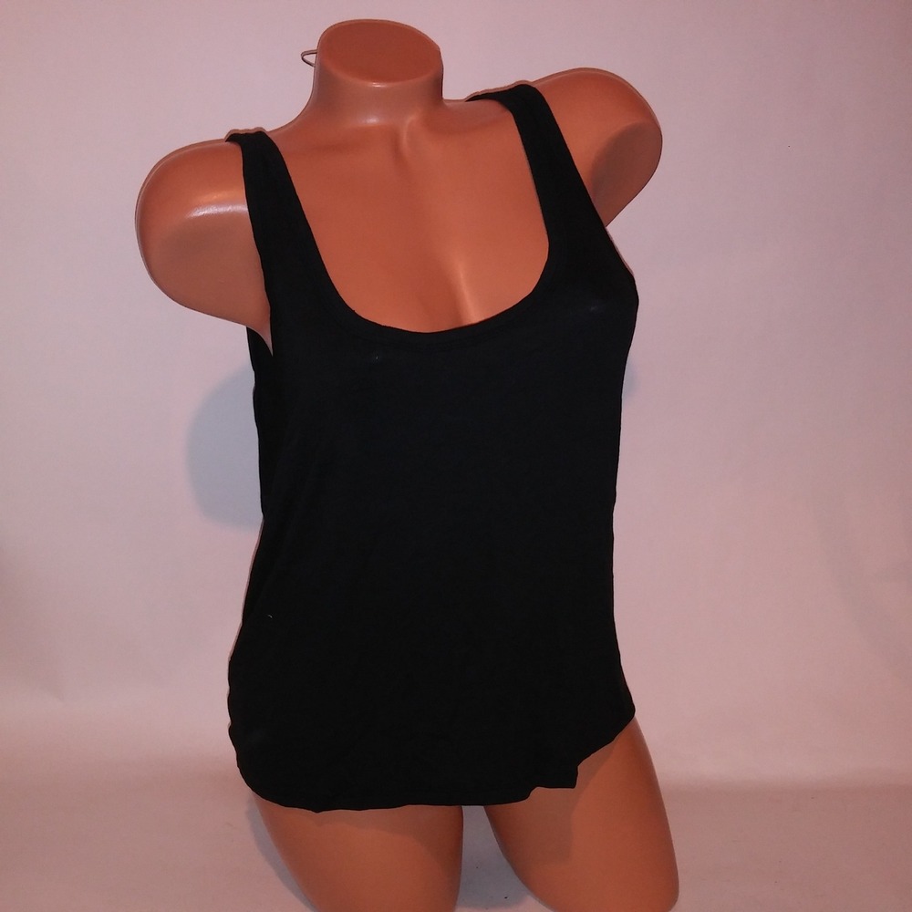 Victoria Secret PINK Tank Top XXL 2X Black Ribbed Modal Solid Sleeveless New